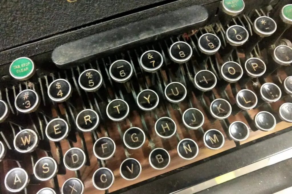 Closeup of keys on classic vintage typewriter, retro, writer, author, journalist, communication