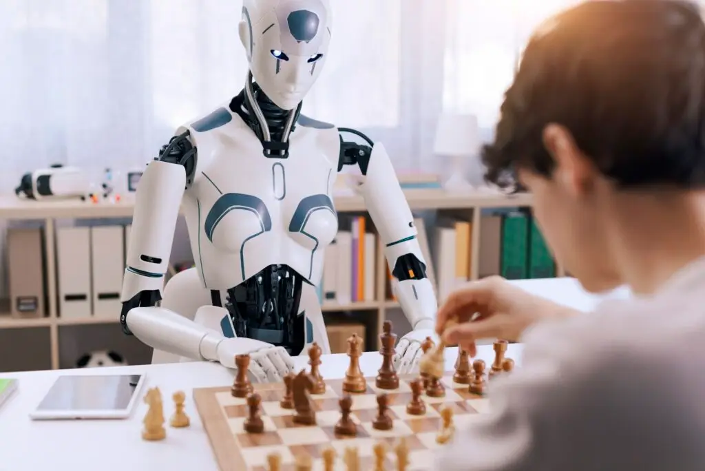 Intense competition: boy vs. robot chess match